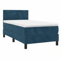 Polsterbett mit LED und Matratze, Samt, Dunkelblau, 90x200cm