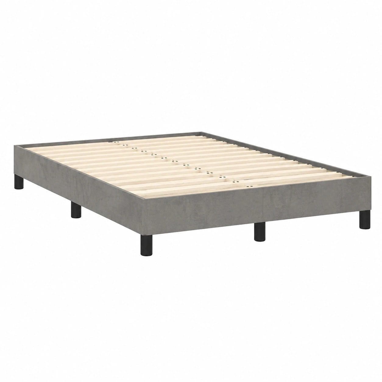 Samt-Doppelbett mit Lattenrost, hellgrau, 120x200 cm, stabiler Bettrahmen