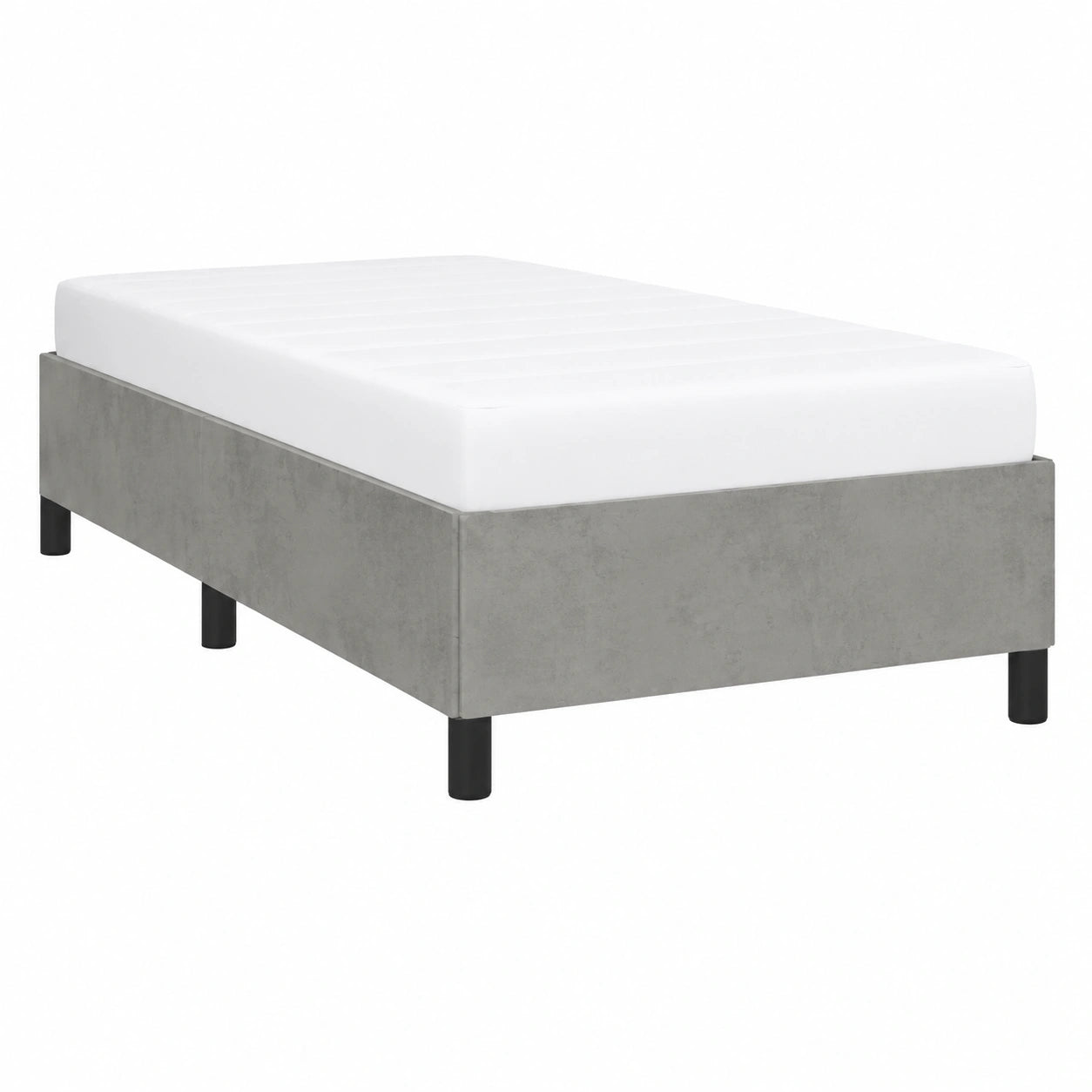 Samt-Einzelbett in Hellgrau mit Lattenrost, 90x200cm