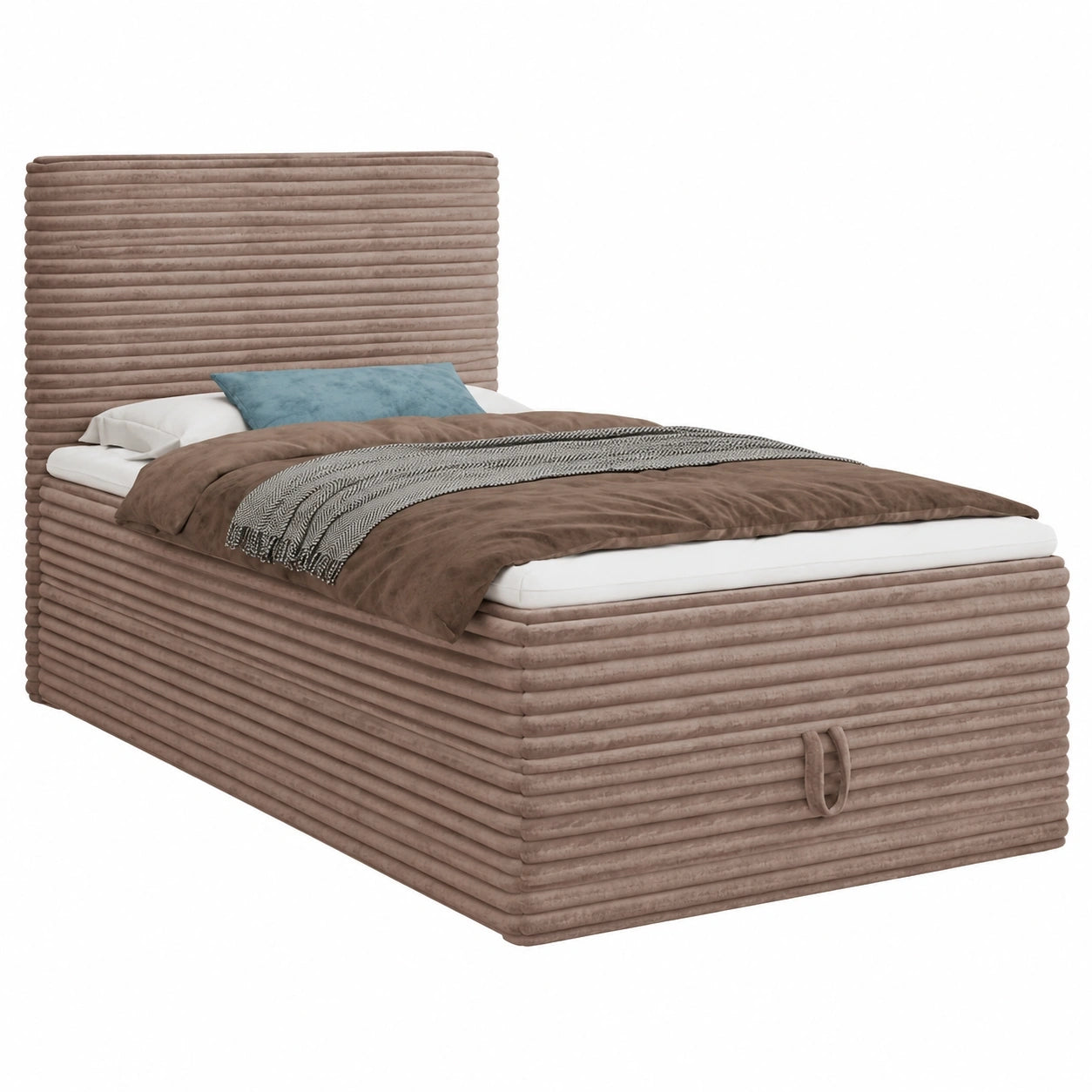 Boxspringbett mit Bettkasten, Bonell-Matratze & Topper, Cordstoff, Braun, 100x200 cm