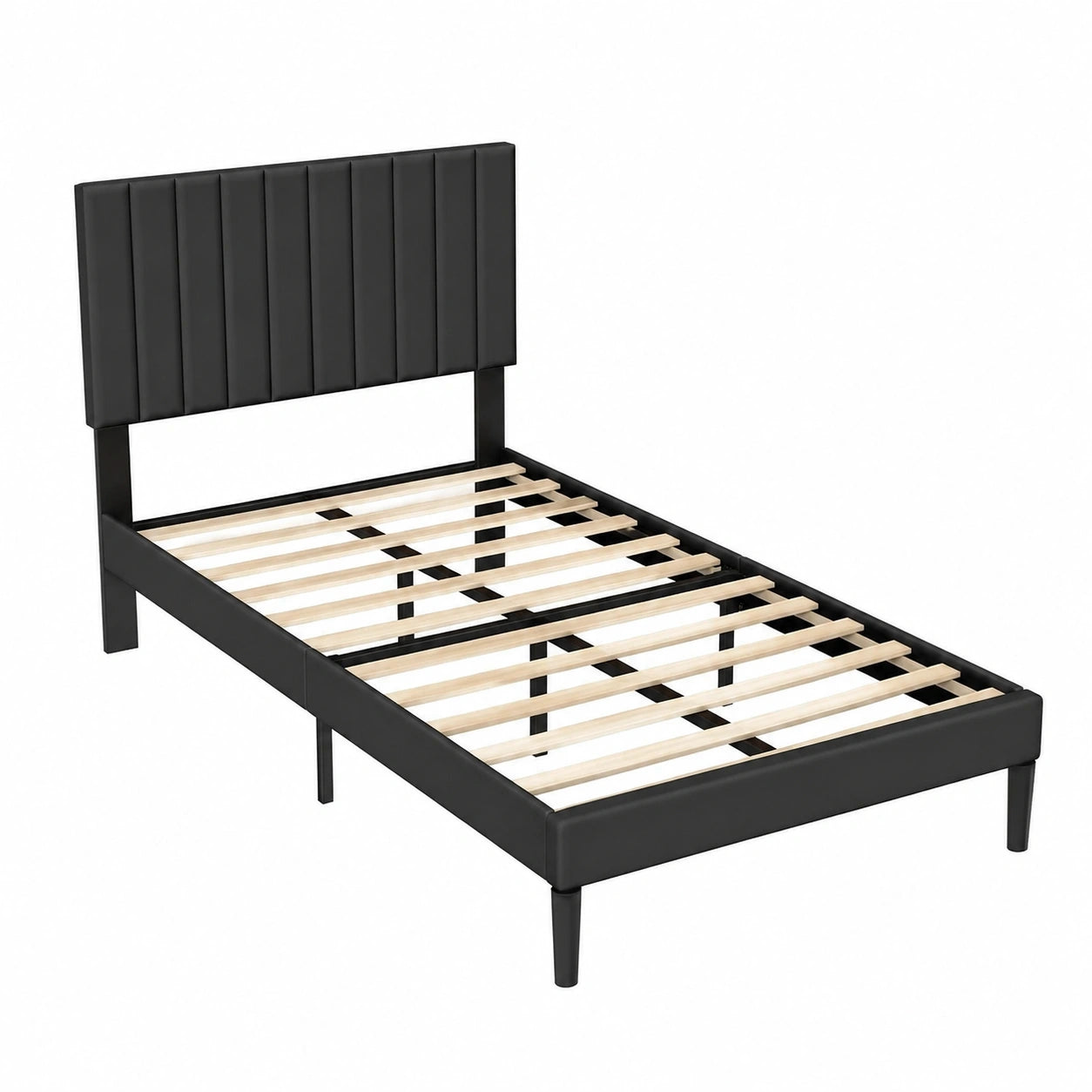 Modernes Samtpolsterbett 90x200 cm mit Knöpfen - Stabiler Bettrahmen für Erwachsene, Holzlatten und gepolstertes Kopfteil, Schwarz