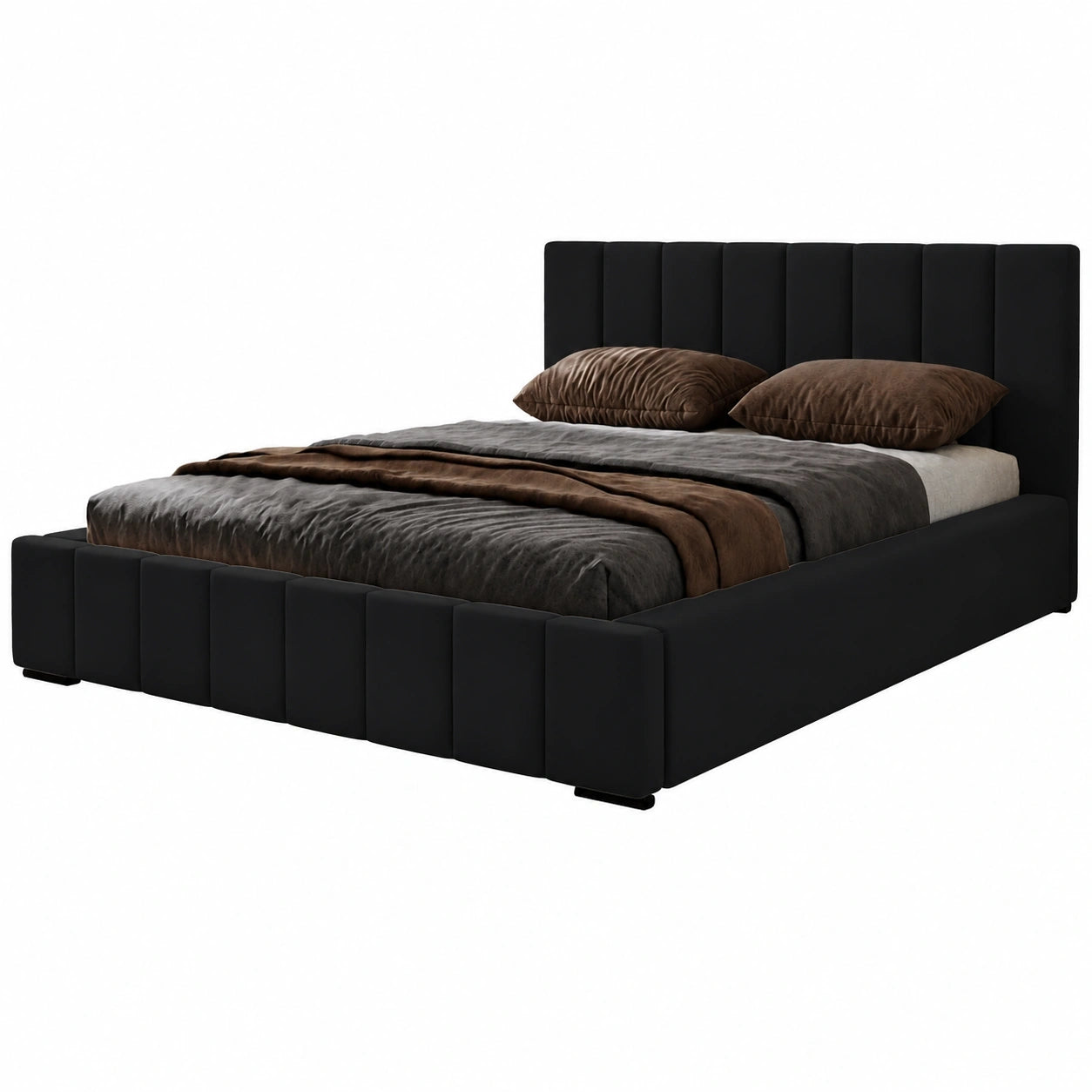 MARPUR Designer-Polsterbett Nero, 200x200 cm, Doppelbett in Schwarz mit Stauraum und Holzlattenrost