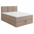 Polsterbett 120x200 cm mit Stauraum, Samtstoff, Bonell-Matratze & Topper, beige