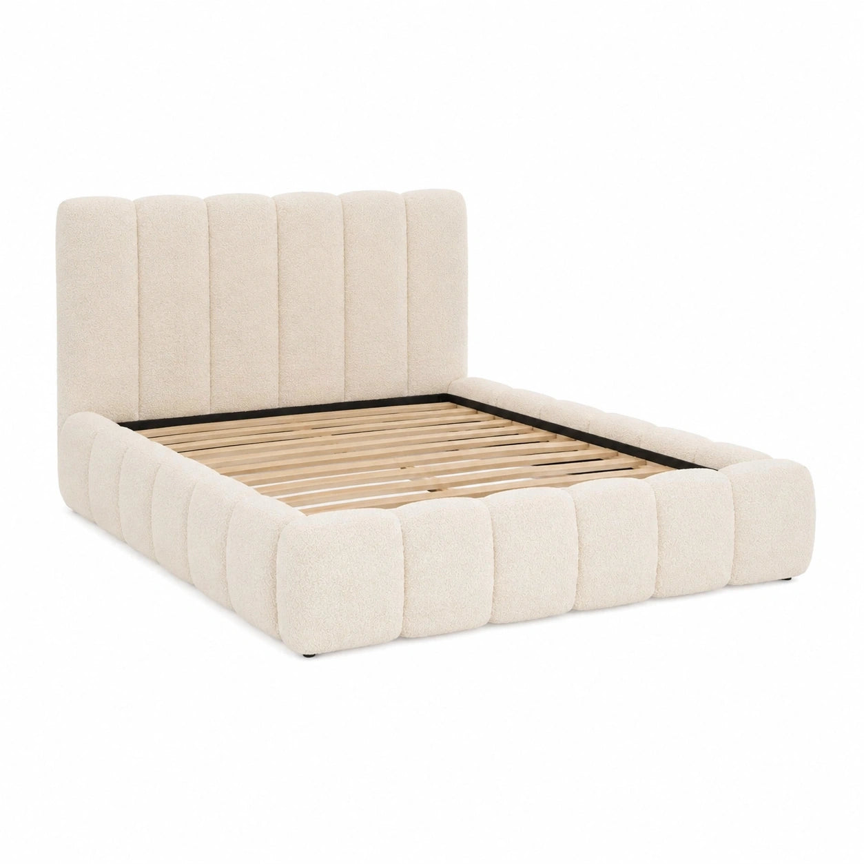 GRAINGOLD Polsterbett 160x200 cm mit Stauraum, Bouclé-Stoff, inkl. Lattenrost und Kopfteil, Creme