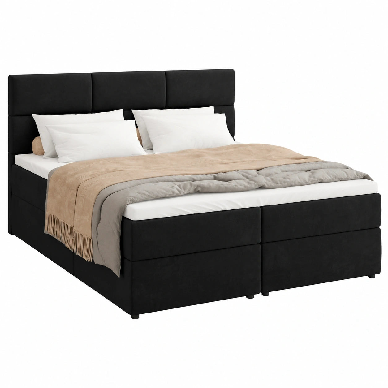 Komfortables Boxspringbett Boston 160x200 Schwarz mit Stauraum und Samtbezug
