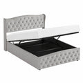 Hydraulisches Stauraumbett 140x200 cm, Polsterbett in Grau mit Lattenrost und Modernem Kopfteil, Samtbezug, Perfekt für Jugendzimmer, Ohne Matratze