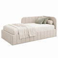 Elegantes Polsterbett Mario 120x200 cm mit Bettkasten, Metallrahmen und Riviera-Stoff, Beige