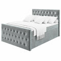 Boxspringbett FONDI 140x200 cm mit Matratze und Topper, Polsterbett mit Bettkästen, Hellgrau