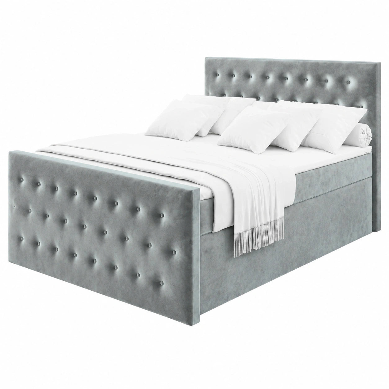 Boxspringbett FONDI 140x200 cm mit Matratze und Topper, Polsterbett mit Bettkästen, Hellgrau