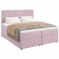 BROMARKT Boxspringbett 140x200 mit Bettkasten und Samtbezug, Bonell-Matratze & Topper, gepolstertes Kopfteil, H3 Härtegrad in Puderrosa