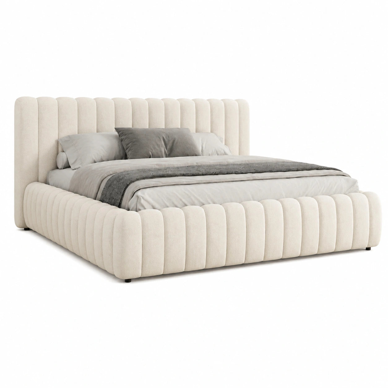 GRAINGOLD Bliss Polsterbett 140x200 cm, Bettkasten & Stauraum, Samtstoff, inklusive Lattenrost, Kopfteil, Beige, ohne Matratze