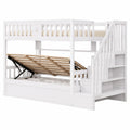 Hölzernes Hochbett 90x200cm mit Stauraumtreppe und hydraulischem Bettkasten, Jugendbett in Weiß