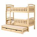 Flexibles Kinder-Etagenbett 90x200 mit Schubladen und Rausfallschutz, umbaubar in 3 Einzelbetten, für 4-16 Jahre, inkl. Lattenrost, Naturholz