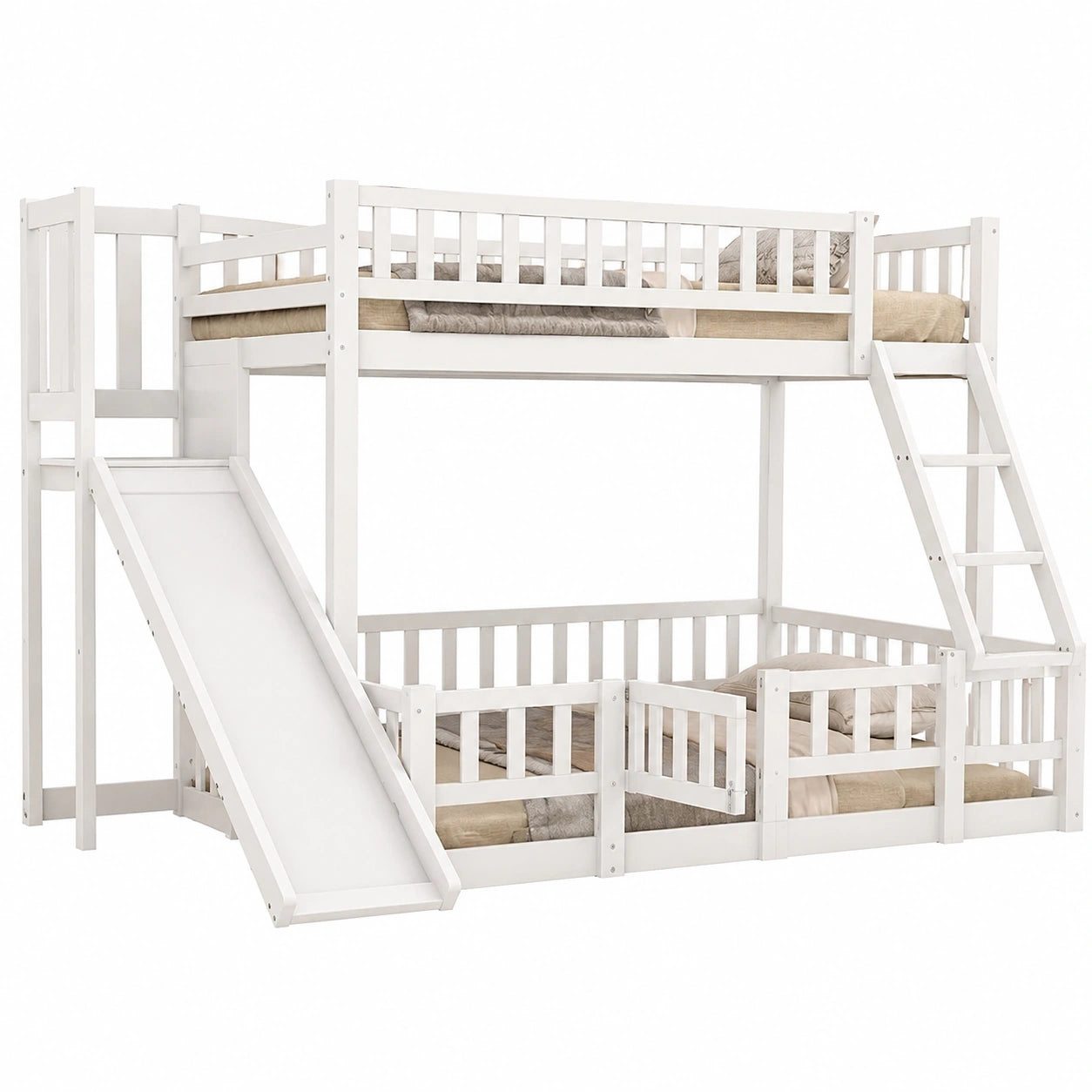 Merax Kinder-Etagenbett mit Rutsche und Stauraum in Weiß, 90x200 / 140x200, Hochbett inklusive Lattenrost