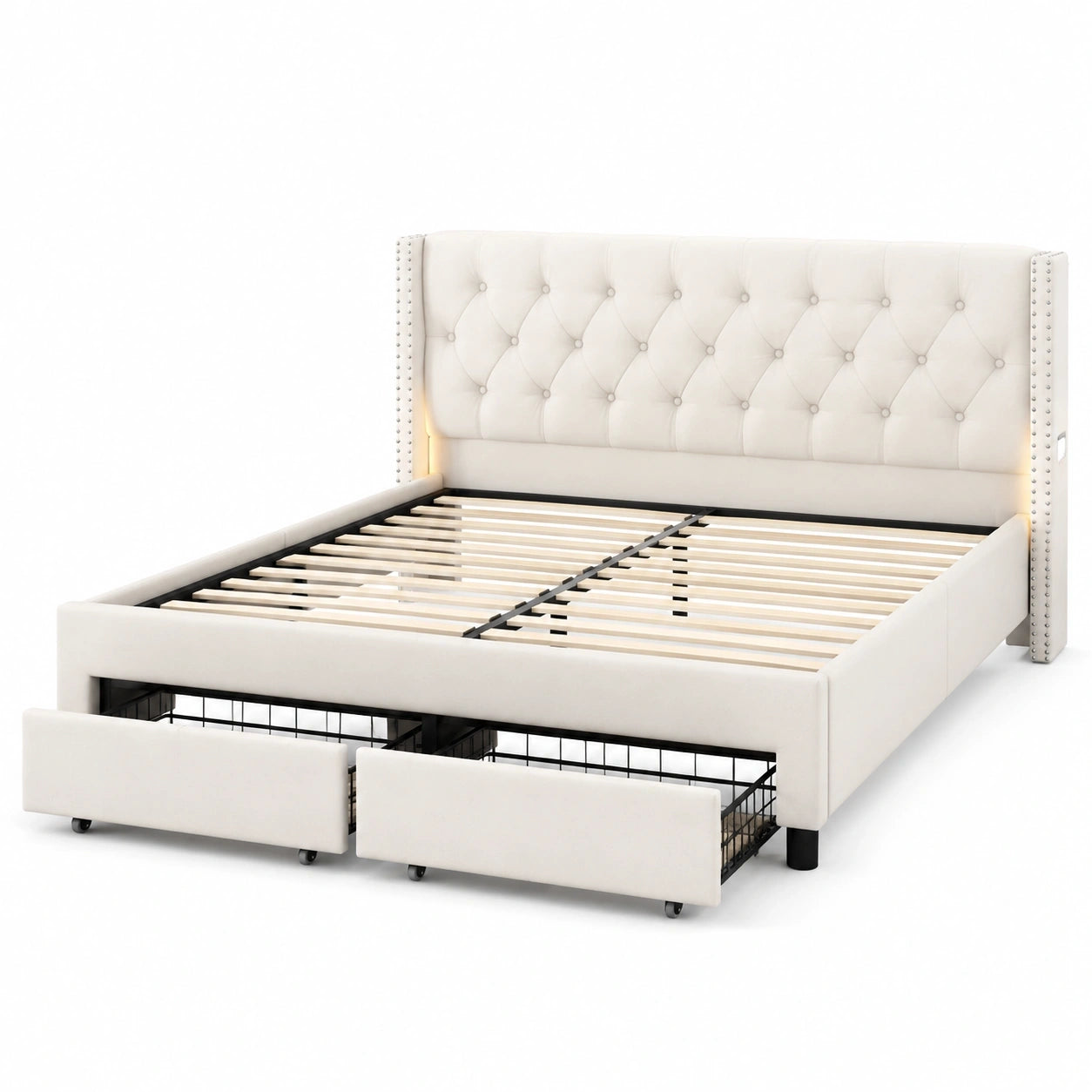 BRILVERDE Samt-Polsterbett 160x200 mit LED, USB und Schubladen