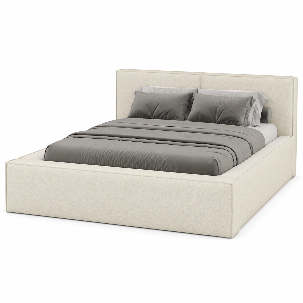 Lugano Polsterbett 180x200 cm mit Bettkasten, Lattenrost und Kopfteil - Eleganter Bouclé-Bezug in Beige