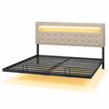 Bonnlo Polsterbett 160x200 cm mit schwebendem Design – LED-Farbwechsel, USB-Ladestation, verstellbares Kopfteil, Leinenstoff, Beige (Ohne Matratze)
