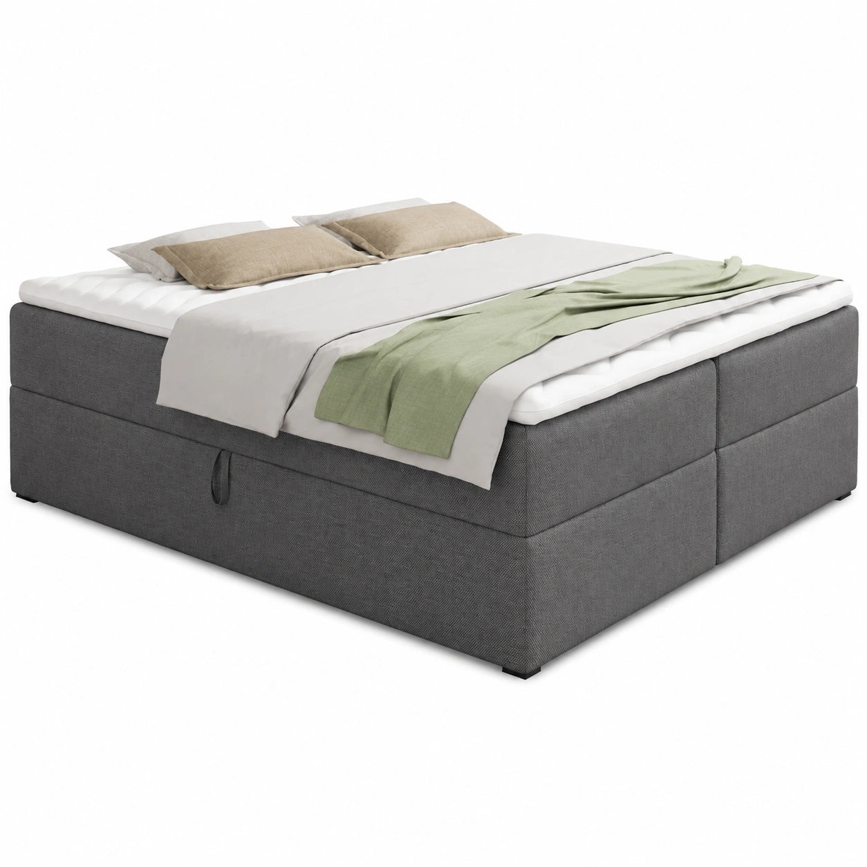 Luxus Boxspringbett mit Stauraum - Doppelbett mit Bonell-Federkernmatratze und Topper, Polsterbett für Schlafzimmer, Freistehend (Graphit, 160 x 200 cm)