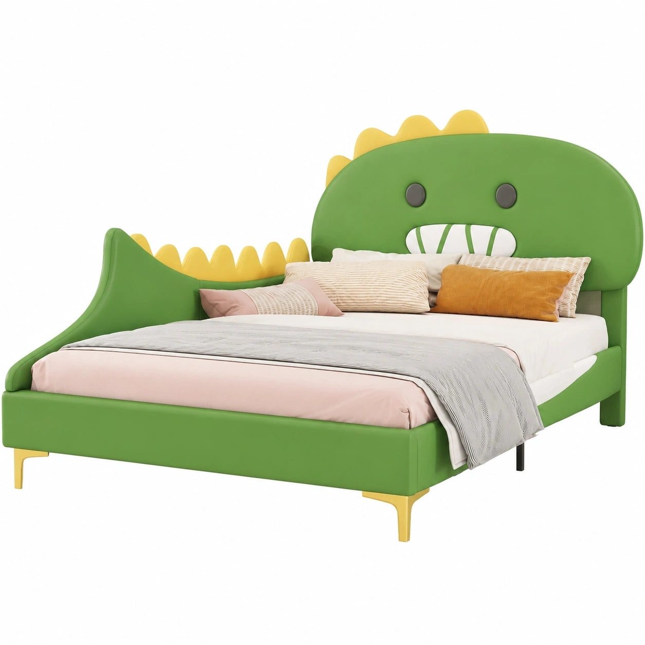 Dinosaurierform Kinderbett 140x200, Jugendbett mit Lattenrost, PU Material