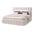 Modernes Polsterbett 160x200 mit Stauraum, USB-Anschluss und LED-Licht in Beige
