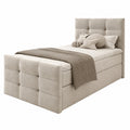 Bequemes Boxspringbett Amon 100x200cm mit Matratze und Stauraum, Beige