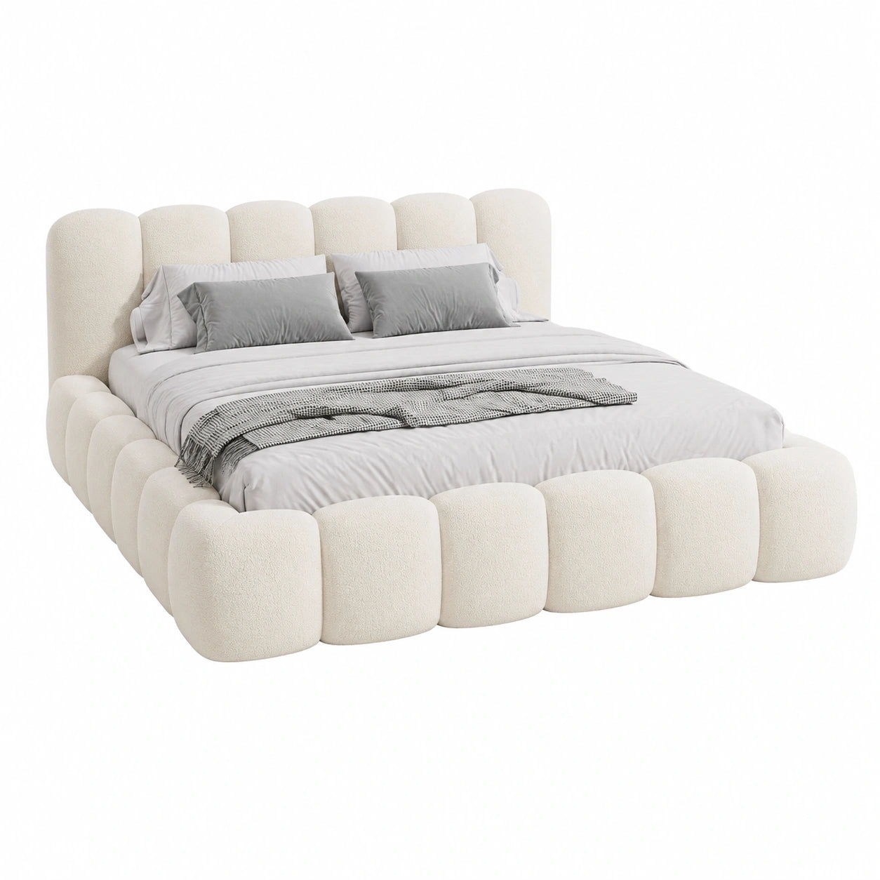Modernes Polsterbett 180x200 mit Stauraum und Lattenrost, Bouclé-Bezug in Beige