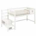 Kinder-Metallbett 90x200 cm mit Stauraum und Sicherheit, Weiß, Treppe inklusive