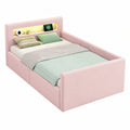 Kinder-Polsterbett 90x200 cm mit Stauraum, LED-Licht und USB, Samt Rosa