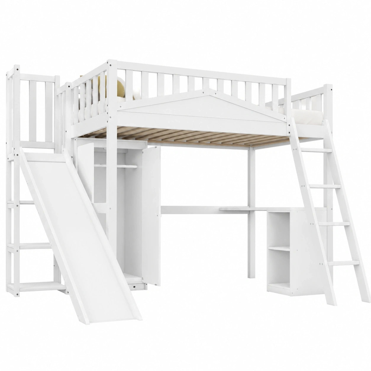 Multifunktionales Kinderhausbett 90x200 cm mit Rutsche und Stauraum
