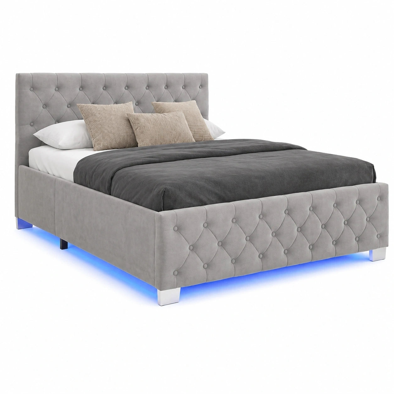 Komfortables tectake® Polsterbett 120x200cm mit LED, Stauraum und Gasdruckfedern - Dunkelgrau