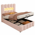 Kinder-Samtbett 90x200 cm mit LED, Stauraum und verstellbarem Kopfteil, Rosa