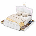 Kinderbett 140x200cm, Weißes PU-Leder Einzelbett mit LED, Stauraum & Rückenlehne