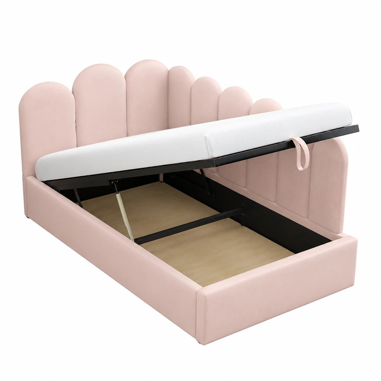 Samt-Polsterbett 90x200 mit Stauraum und Lattenrost, Jugend- und Kinderbett, Rosa, ohne Matratze