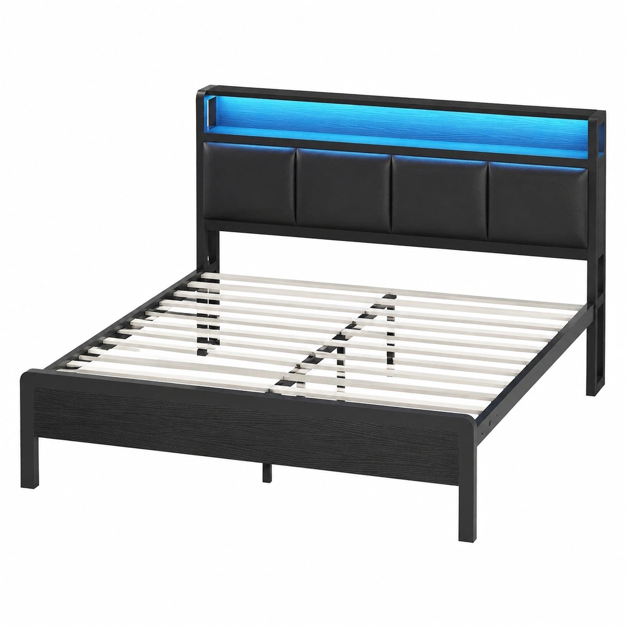 KIMENICH Polsterbett 140x190 mit LED-Beleuchtung und Ladestation, Inklusive Lattenrost, Schwarz, Ideal für Schlafzimmer und Gästezimmer