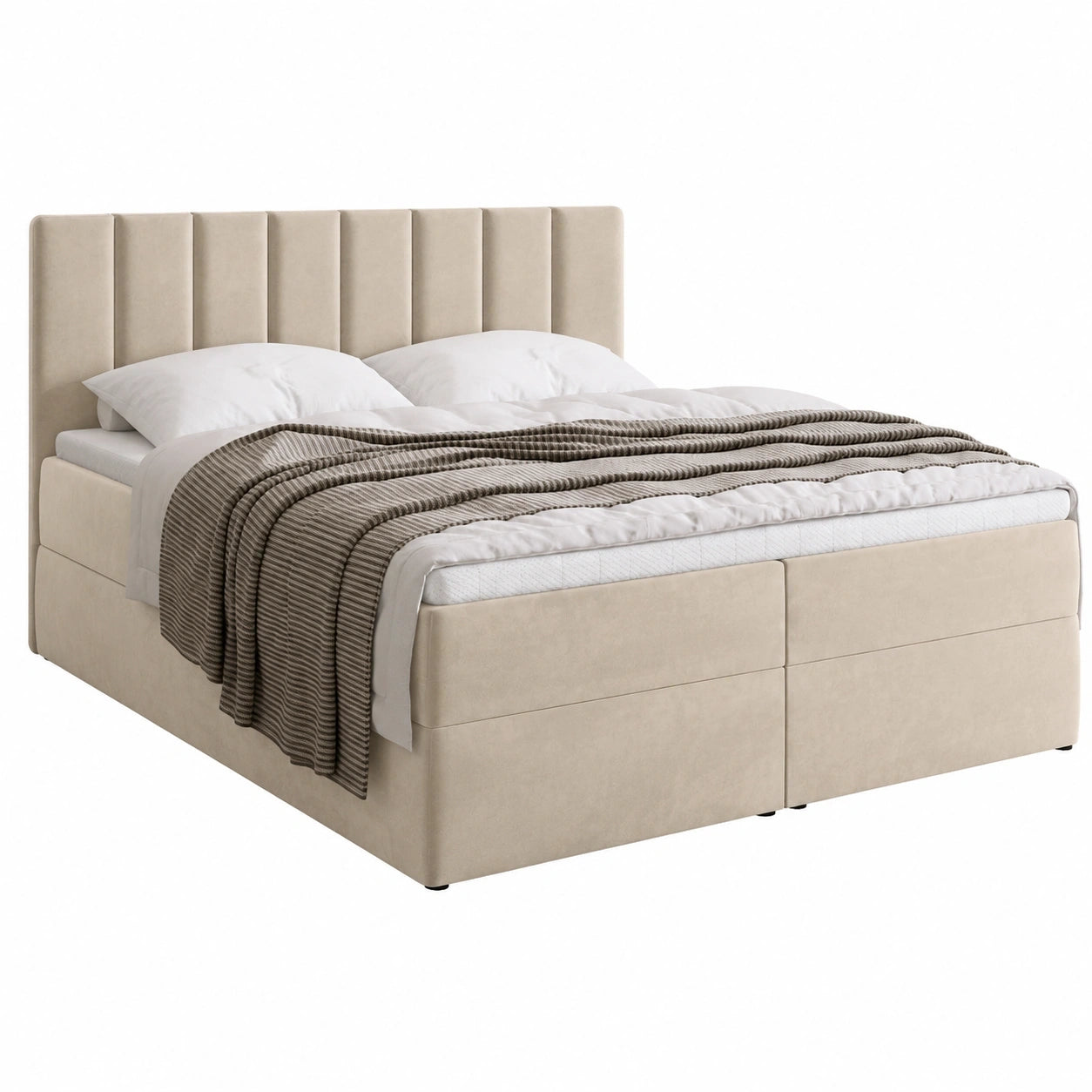 BROMARKT Boxspringbett 180x200 cm, H3 Bonellmatratze, Bettkasten & Topper, gepolstertes Kopfteil, Doppelbett Denver Beige