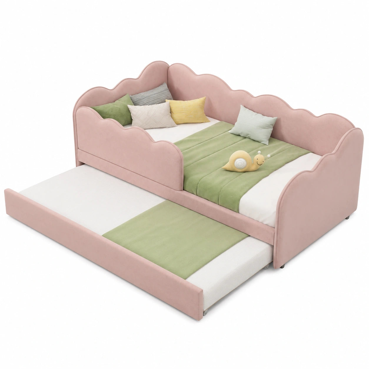 Kebnor Samt-Tagesbett 90x190 cm mit Ausziehbett, Kinder-Polsterbett, ohne Matratze, Rosa