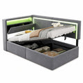 Polsterbett 90x200 cm mit LED und USB-C, Schlafsofa mit Stauraum, Kinder- und Einzelbett aus Samt, Grau