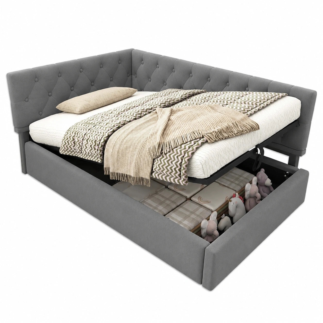 Merax Komfort-Tagesbett 90x190 cm mit Stauraum, Jugend- und Kinderbett aus Holz, Samtgrau