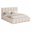 Polsterbett 180x200 Beige Boucle mit Stauraum und Kopfteil, inkl. Lattenrost und H3 Matratze