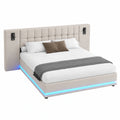 Modernes Polsterbett 180x200cm mit USB, LED-Beleuchtung und Kopfteil, Beige, ohne Matratze