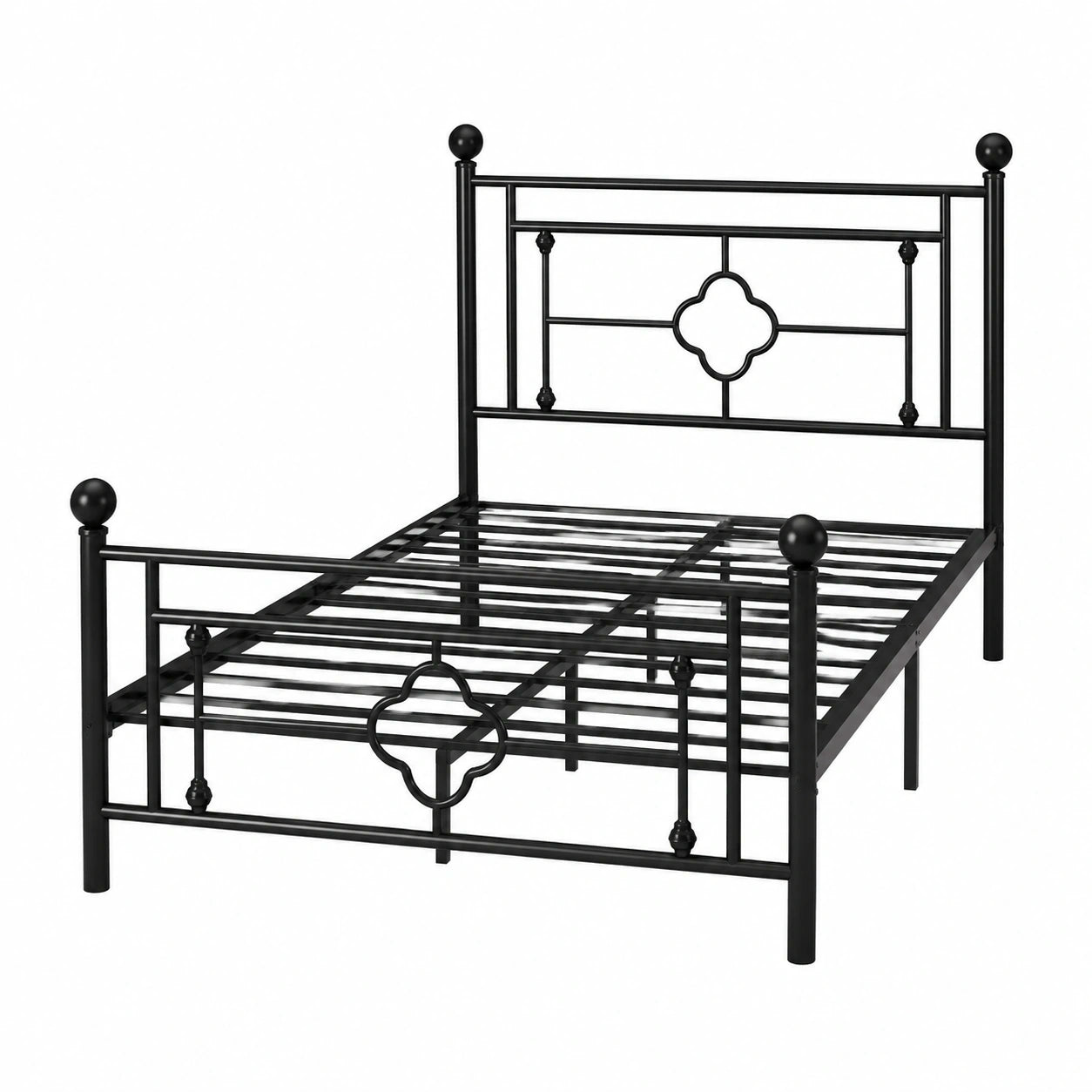 Metallbettgestell 90x200 cm mit Kopfteil, modernes Design, geräuschfrei, inklusive Lattenrost, Schwarz