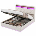 Elegantes Polsterbett 140x200 cm mit USB, Stauraum & LED - Creme