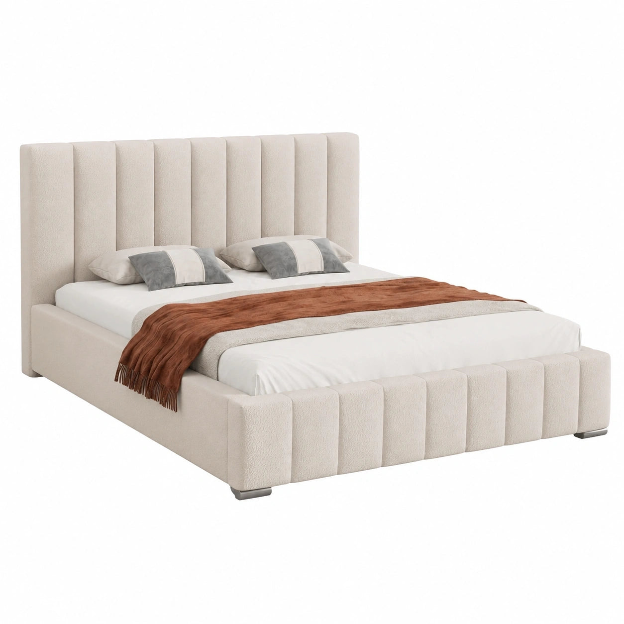 Beige Polsterbett Vigo 180x200 mit Stauraum und Kopfteil