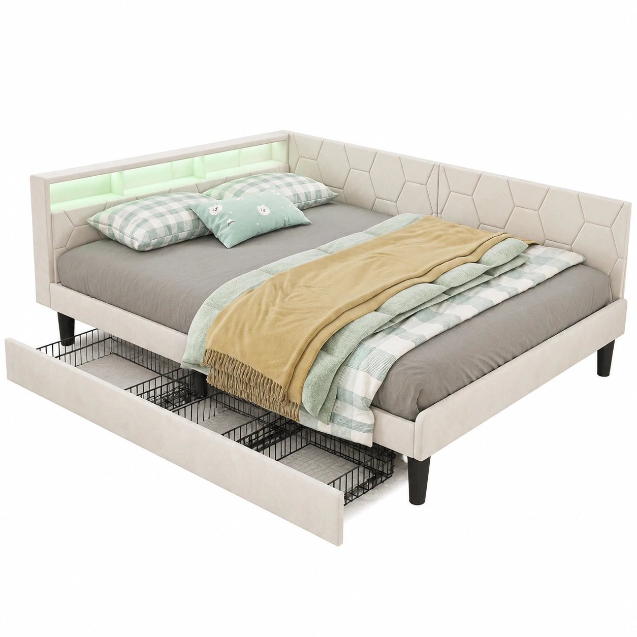 Multifunktionales Schlafsofa 90x200 mit LED und Stauraum